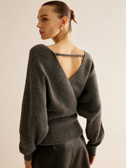 Ribbed Criss Cross Cinched Sweater