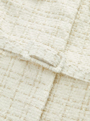 Metal Button Tweed Belted Blazer