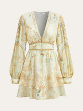 Semi-Sheer Chiffon Floral Printed Ruffled Mini Dress