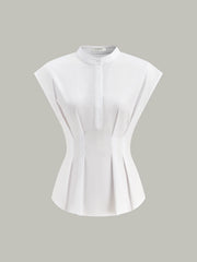 Mandarin-Collar Cap-Sleeve Peplum Shirt