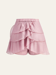 Semi-Sheer Chiffon Draped Skort With 3D Rosette
