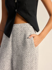 Textured Tweed Wide-Leg Pants