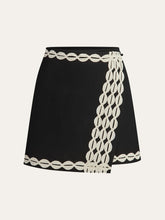 Color-Block Woven-Trim Wrap Mini Skirt