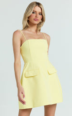 Katia Mini Dress - Strappy Corset A Line Dress in Lemon