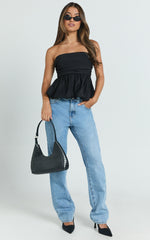Karmen Top - Strapless Ruched Side Bubble Hem Top in Black