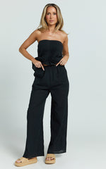 Carli Two Piece Set - Cotton Tube Pant Set in Black