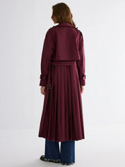 Pleated Hem Belted Trench Coat