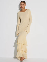 Layered Ruffled Hem Knit Maxi Dress