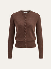 Crew Neck Button-Front Knit Cardigan