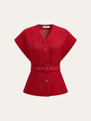 Tweed Belted Cap Sleeve Vest