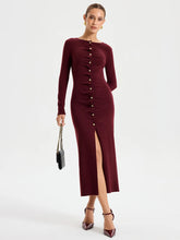 Elegant Long Sleeve Wide Neck Button Front Knit Dress