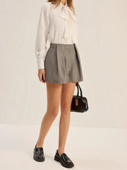 Cotton Blend Pleated Shorts