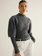 Leg-Of-Mutton Sleeve Button Detail Sweater