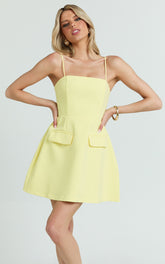 Katia Mini Dress - Strappy Corset A Line Dress in Lemon