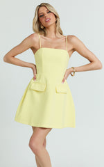 Katia Mini Dress - Strappy Corset A Line Dress in Lemon
