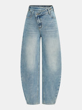 High-Waist Denim Asymmetric Curved-Leg Jeans