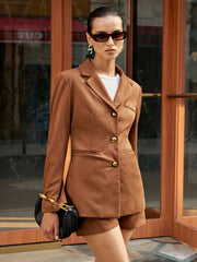 Metal Button Suede Effect Blazer