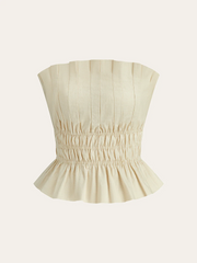 Cotton & Linen Strapless Smocked Peplum Top