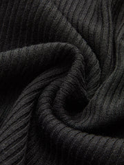 Contrast Collar Metal Button Ribbed Knit T-Shirt