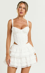 Pascal Mini Skirt - Lace Trim Tiered Skirt in Ivory
