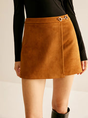 Metal-Detail Suede Effect Mini Skirt