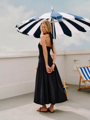 Halter Cross-Over Collar Zipper Decor-Pockets Dress