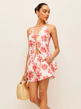 Floral Halter Neck Tie-Front Shorts Set