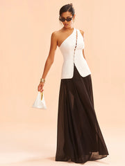One-Shoulder Asymmetric Button Vest