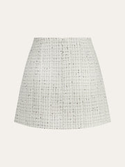 Metal Button Pleated Tweed Mini Skirt