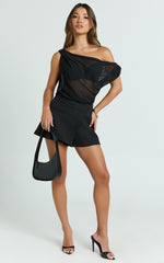 Milla Top - Georgette Asymmetric Draped Top in Black