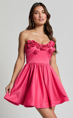 Angeletta Mini Dress - Sweetheart Rosette Detail Fit & Flare in Pink