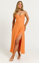 Amalie The Label - Ray Corset Panel Tie Back Midi Linen Dress in Orange