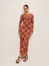 Plaid Tie-Front Long Sleeve Dress