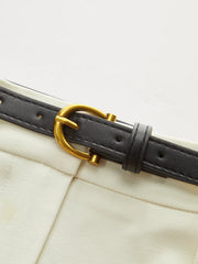 Belted Pleated Straight-Leg Pants