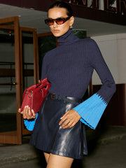Contrast Flared Cuff Turtleneck Sweater