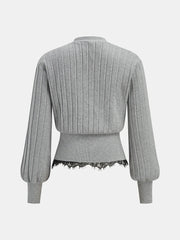 Lace Hem Ribbed Knit Cardigan