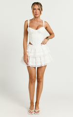 Pascal Mini Skirt - Lace Trim Tiered Skirt in Ivory