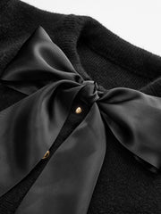 Bow Detail Metal Button Knit Cardigan