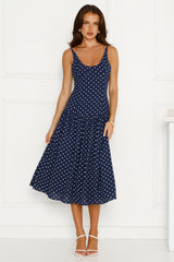 Polka Dot Charm Midi Dress Navy