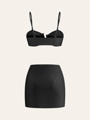 Golden Detail Bikini Set With Cover-Up Skirt