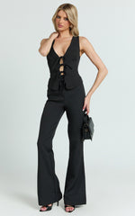 Nola Pants - Mid Waisted Pleated Flare Pants in Black