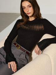 Flared Cuff Sheer Panel Knit Top