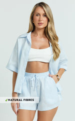 Ramona Top - Linen Short Sleeve Shirt in Pale Blue