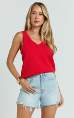 Ryza Top - Knit Vest in Red
