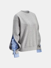 Striped Shirt Panel Crew Neck Sweatshirt