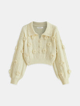 3D Floral Collared Cable Knit Top