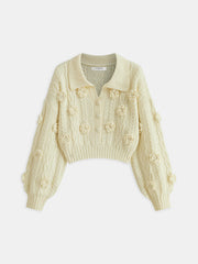 3D Floral Collared Cable Knit Top