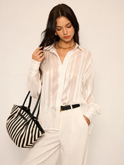 Sheer Striped Long-Sleeve Shirt