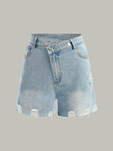 Asymmetric Waist Distressed Denim Shorts