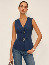Buckle Detail Sleeveless V-Neck Vest